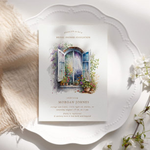 Aquarell-Blumenfenster-Brautparty-Urlaub Einladung