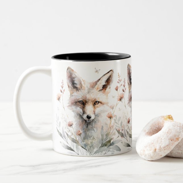 Aquarell-Blumenfuchs Zweifarbige Tasse (Mit Donut)