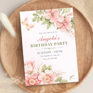 Aquarell Blumengarten Blüten Geburtstag Einladung