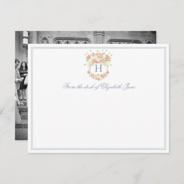 Aquarell Blumengarten Party Wappen Foto Dankeskarte (Vorne/Hinten)