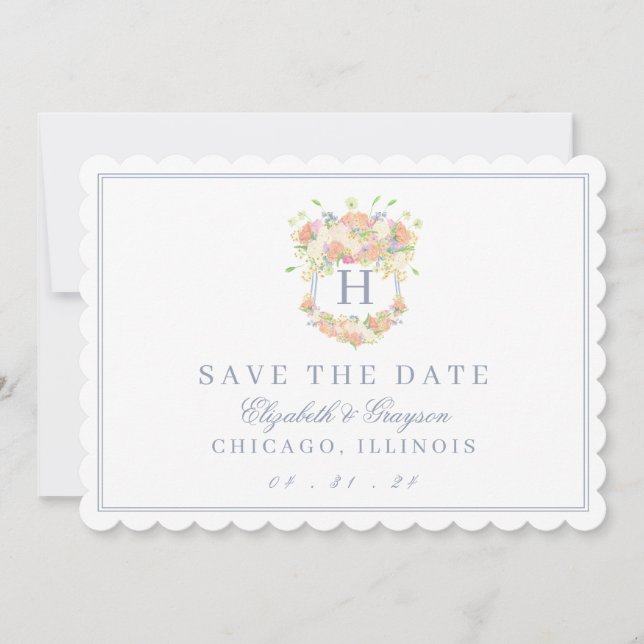 Aquarell Blumengarten Party Wappen Hochzeit Save The Date (Vorderseite)