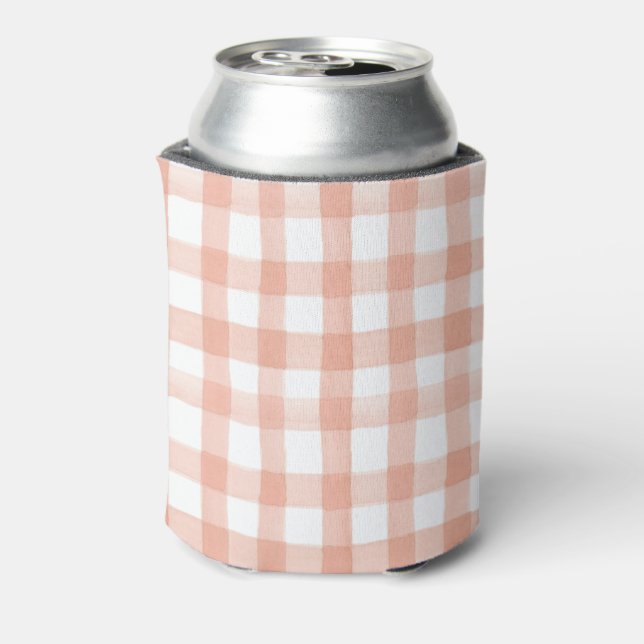 Aquarell Blumengarten Party Wappen Peach Gingham Dosenkühler (Kanne Rückseite)