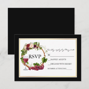 Aquarell-Blumengirlande-Weintrauben-Hochzeit-Schwa RSVP Karte
