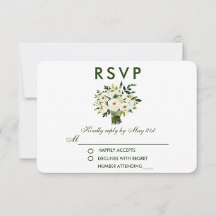 Aquarell Blumengrün, weißes Bouquet, Hochzeit RSVP Karte