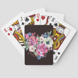 Aquarell-Blumenherz: Vintage-Rosen. Spielkarten