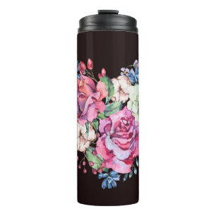 Aquarell-Blumenherz: Vintage-Rosen. Thermosbecher