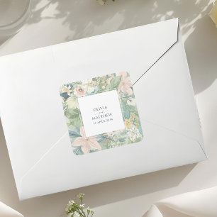 Aquarell-Blumenhochzeit Quadratischer Aufkleber