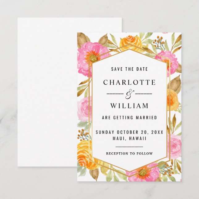 Aquarell-Blumenhochzeit Save The Date (Vorne/Hinten)