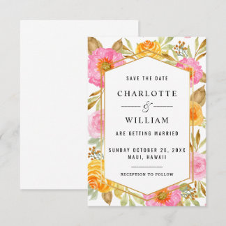 Aquarell-Blumenhochzeit Save The Date