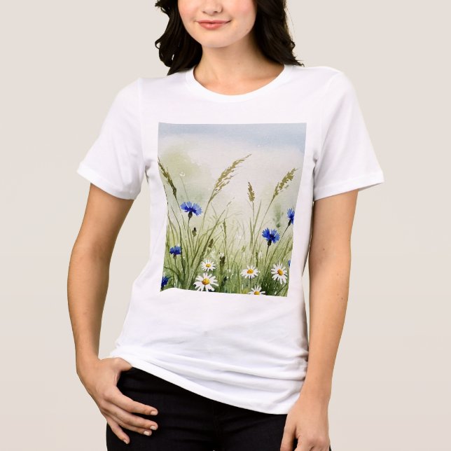Aquarell-Blumenillustration Tri-Blend Shirt (Vorderseite)