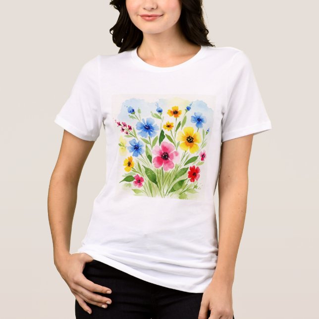 Aquarell-Blumenillustration Tri-Blend Shirt (Vorderseite)