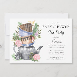 Aquarell Blumenkohl Tee Party Kinderdusche Einladu Einladung