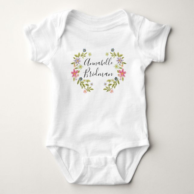 Aquarell-Blumenkranz Baby Strampler (Vorderseite)