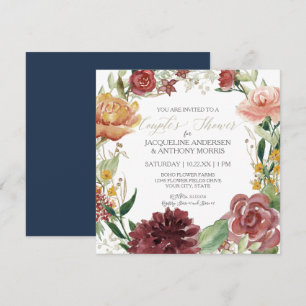 Aquarell-Blumenkranz Navy-Blush-Rote Blumen Einladung