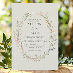 Aquarell-Blumenkranz Salbeigrüne Hochzeit Einladung