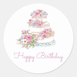 Aquarell Blumenkuchen zum Geburtstag glücklich Runder Aufkleber
