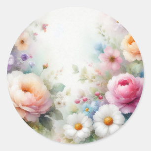 Aquarell-Blumenkunst - Fügen Sie Ihren Text - Leer Runder Aufkleber