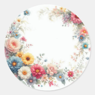 Aquarell-Blumenkunst - Fügen Sie Ihren Text - Leer Runder Aufkleber