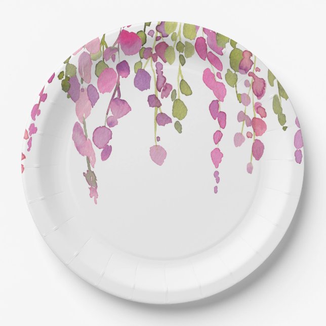 Aquarell-Blumenkunst schöne rosa grün Pappteller (Vorderseite)