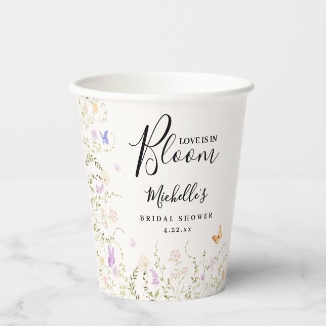 Aquarell-Blumenliebe in voller Blüte Brautparty  Pappbecher (Vorderseite)