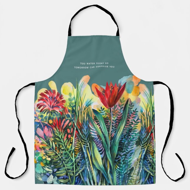Aquarell-Blumenmalerei mit Zitat  Schürze (Vorderseite)
