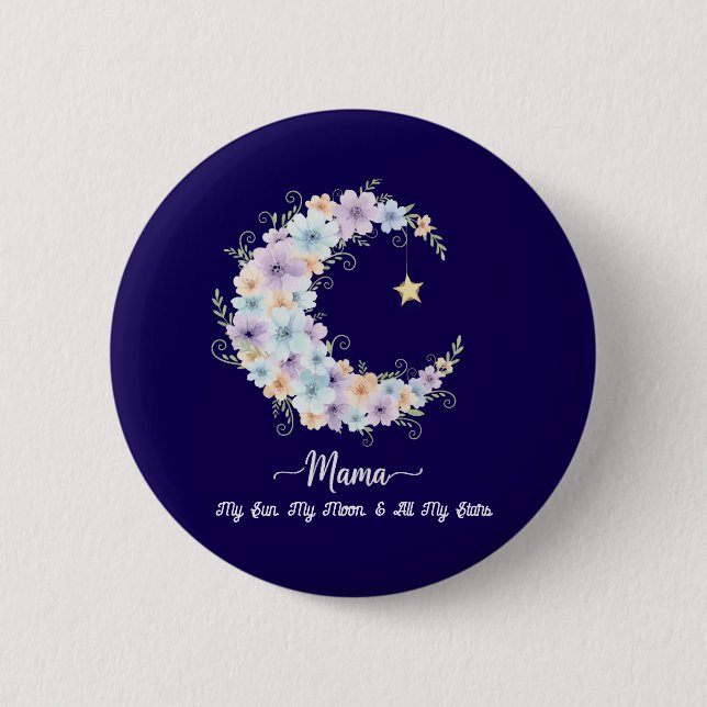 Aquarell-Blumenmond-Mama Button (Vorderseite)