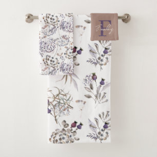 Aquarell-Blumenmonogramm-Handtuch-Set Badhandtuch Set