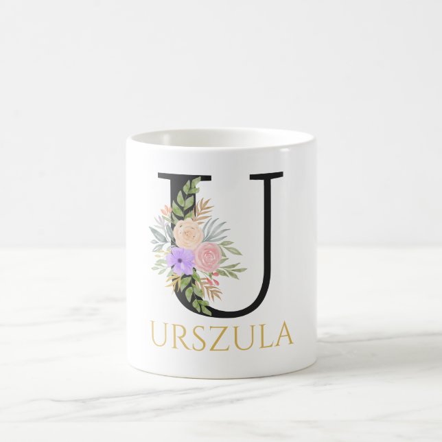 Aquarell-Blumenmonogramm-Kaffeetasse Kaffeetasse (Mittel)