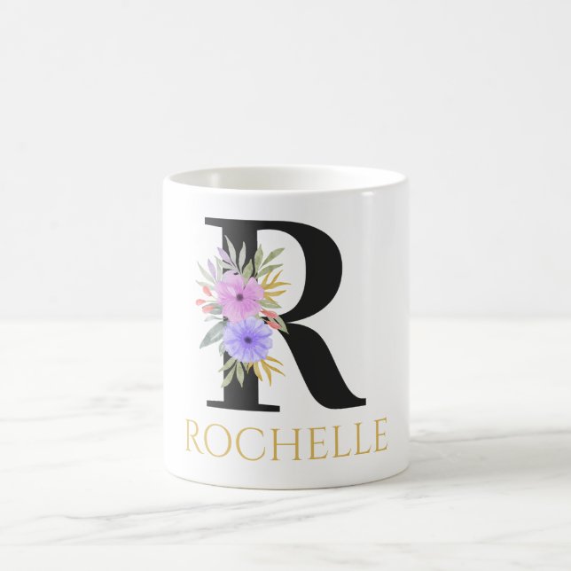 Aquarell-Blumenmonogramm-Kaffeetasse Kaffeetasse (Mittel)