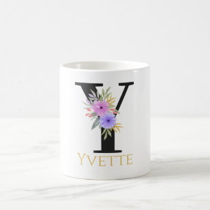 Aquarell-Blumenmonogramm-Kaffeetasse Kaffeetasse