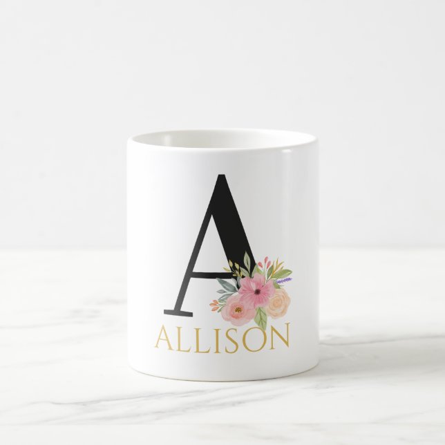 Aquarell-Blumenmonogramm-Kaffeetasse Kaffeetasse (Mittel)