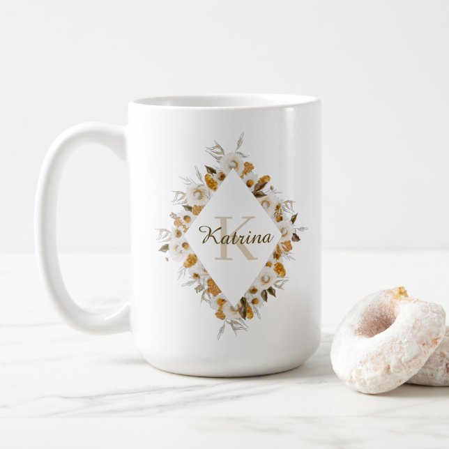 Aquarell-Blumenmonogramm-Tasse Kaffeetasse (Mit Donut)