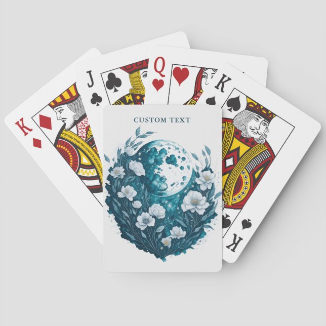 Aquarell Blumenmoon Celestial Personalisiert Spielkarten (Rückseite)