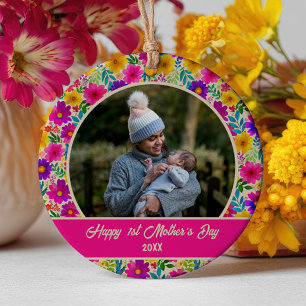 Aquarell-Blumenmuster 1. Muttertags-Foto Keramik Ornament