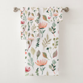 Aquarell-Blumenmuster Badhandtuch Set