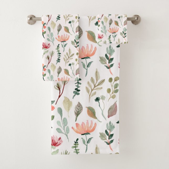 Aquarell-Blumenmuster Badhandtuch Set (Insitu)