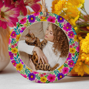 Aquarell-Blumenmuster Bestes Katzen-Mama-Foto Keramik Ornament