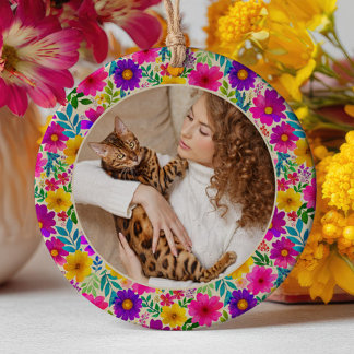 Aquarell-Blumenmuster Bestes Katzen-Mama-Foto Keramik Ornament