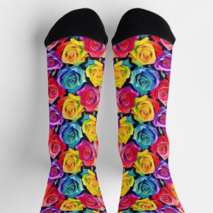 Aquarell-Blumenmuster, farbenfrohe Regenbogenrosen Socken