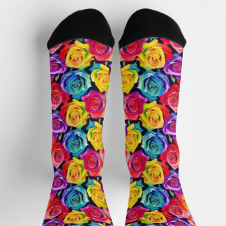 Aquarell-Blumenmuster, farbenfrohe Regenbogenrosen Socken