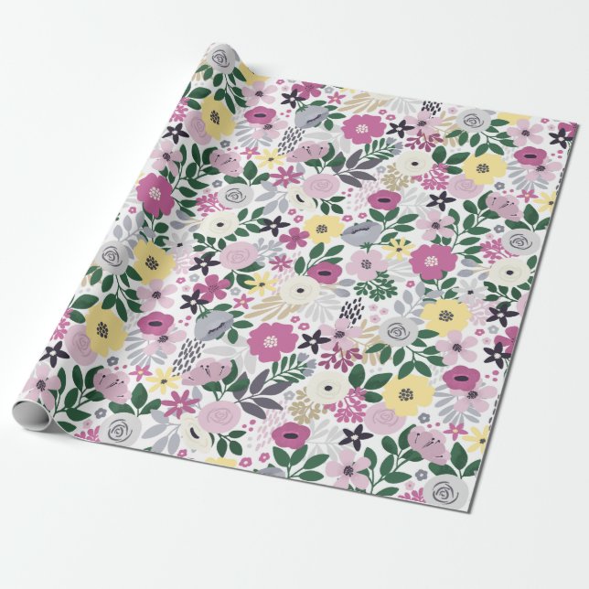 Aquarell-Blumenmuster Geschenkpapier (Ungerollt)