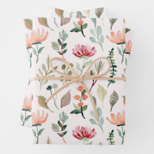 Aquarell-Blumenmuster Geschenkpapier Set