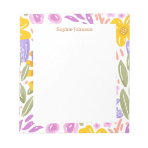 Aquarell-Blumenmuster Hübsch Personalisiert Notizblock