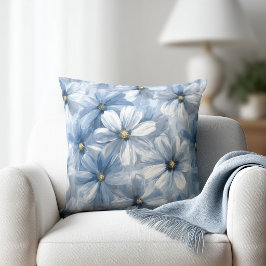 Aquarell-Blumenmuster in Hellblau Kissen
