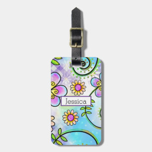 Aquarell-Blumenmuster mit individuellem Namen Gepäckanhänger