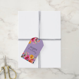 Aquarell-Blumenmuster | Moderne Floral Geschenkanhänger