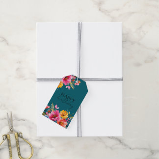 Aquarell-Blumenmuster | Moderne Floral Geschenkanhänger