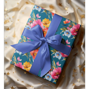 Aquarell-Blumenmuster   Moderne helle Blumengestal Geschenkpapier