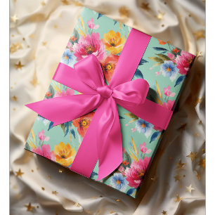 Aquarell-Blumenmuster   Moderne helle Blumenmotive Geschenkpapier