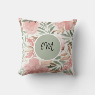 Aquarell-Blumenmuster-Monogramm Kissen